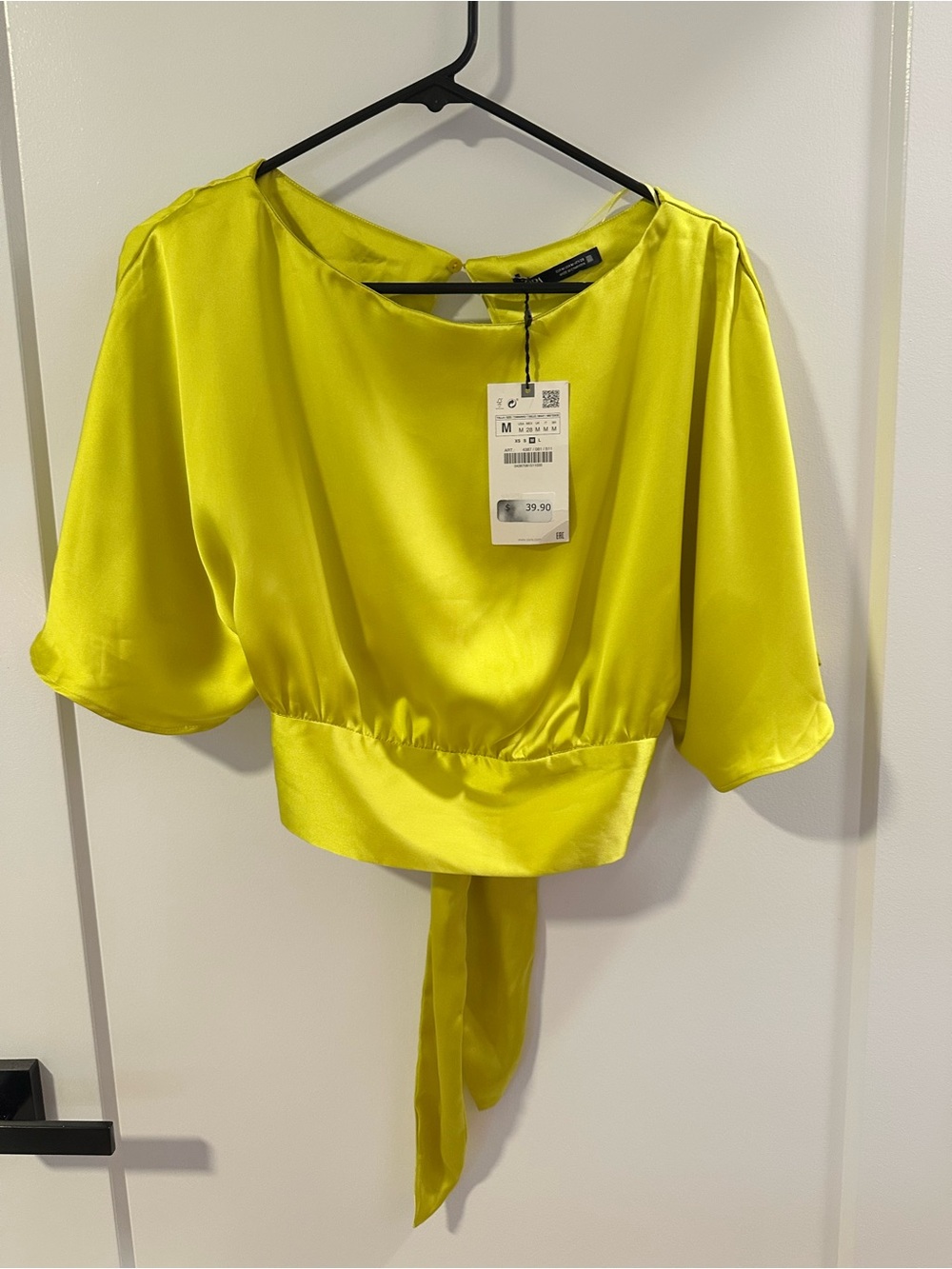 Zara Lime Green Satin Tie-Back Blouse